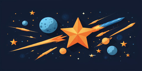 Vector illustration of a bright christmas star decoration for a winter holiday card on a dark night sky