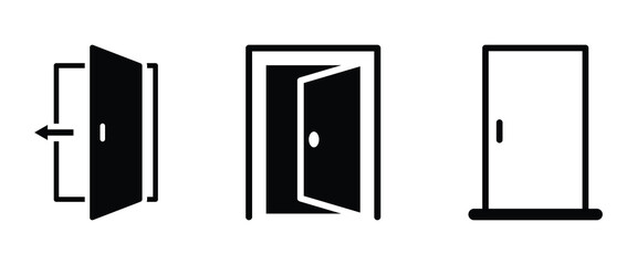 Door icon set. Open the door icon. Minimal door icons set for home and interior design. Door icon in solid and stroke style. Vector illustration. EPS 10
