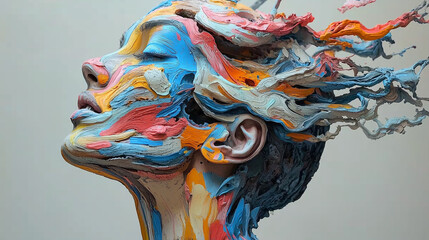 Creative expression of vibrant colors through artistic face sculpture