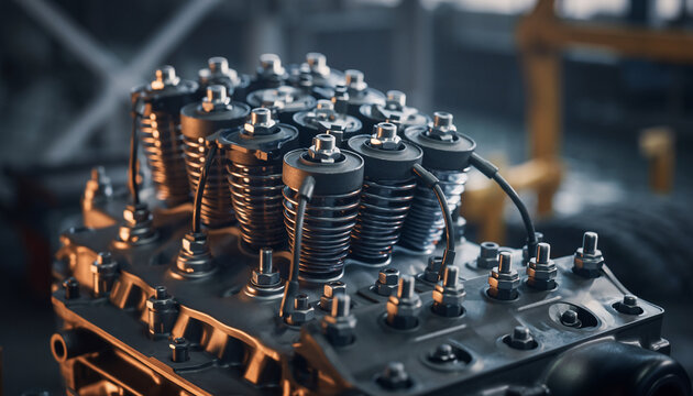 Detailed Close up of Vintage Automobile Engine Cylinder Head Assembly