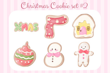 a set of beautifully decorated Christmas cookies, perfect for the holiday season, Chistmas cabin, gingerbread man, Xmas cookie and gingerbread house, Clipart vector water color Set