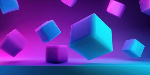 Colorful floating cubes in a digital space background