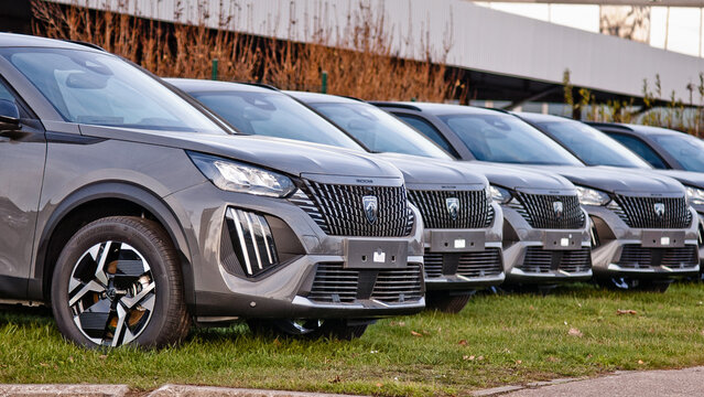 Riga, Latvia - November 16, 2025: New Peugeot cars on the street close-up