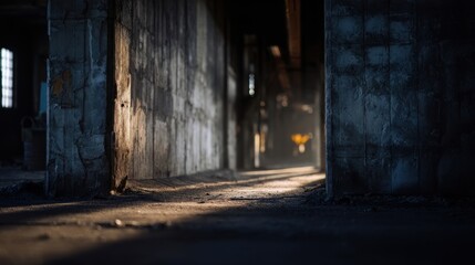 Light shining through abandoned warehouse spaces