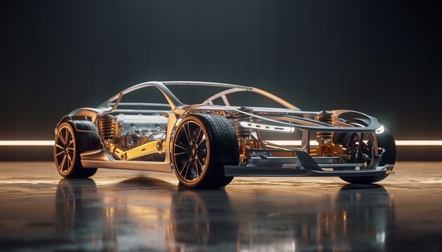 Futuristic Transparent Sports Car Concept with Visible Mechanical Components - Powered by Adobe
