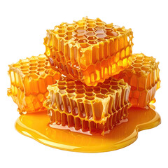 Stacked honeycombs dripping sweet honey, glistening