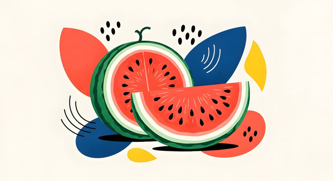 Abstract graphic illustration of fresh watermelon and sliced fruit - Powered by Adobe