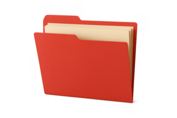 Red file folder with documents, organizing business data and office archives, isolated transparent background