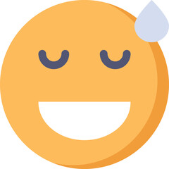 Orange smiley face emoji with closed eyes and a wide smile showing relief or mild embarrassment with a sweat drop on forehead isolated on transparent background