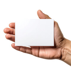 Hand holding blank white card on black background, presentation or mock up