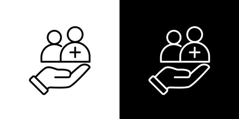 Healthcare Support Illustrated Hand Holding People Icons with Cross Symbol