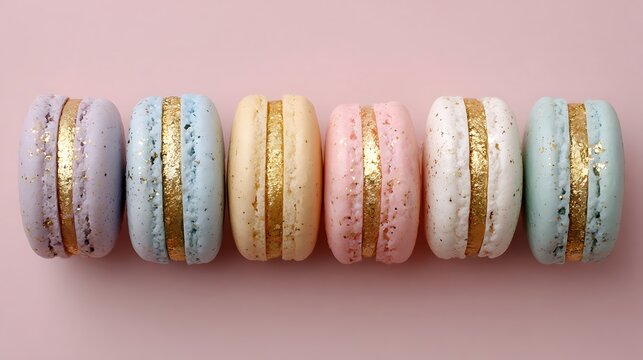 Pastel macarons decorated with gold dust luxury sweets