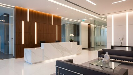 Modern Office Interior with Elegant Reception Area and Lighting