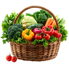 Wicker basket overflowing with fresh vegetables. Healthy produce