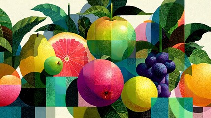 Playful colorful illustration combining shapes and leaves creatively high resolution image