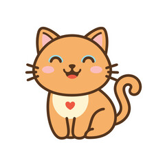 Cute Orange Tabby Cat With Blue Eyes And Pink Cheeks Wearing A Bib With A Red Heart In A Flat Vector Art Style