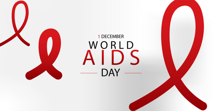 Flat banner template of world aids day with ribbon. vector illustration