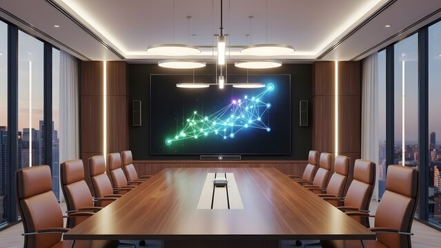 Modern Conference Room with Advanced Technology and Urban View - Powered by Adobe
