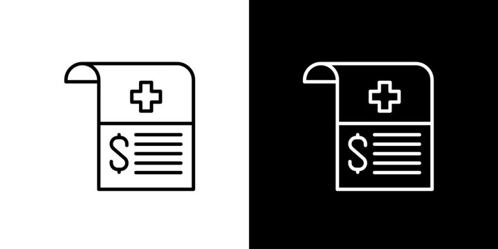 Medical Bill Icon Outline Design for Healthcare and Financial Transactions in Black and White
