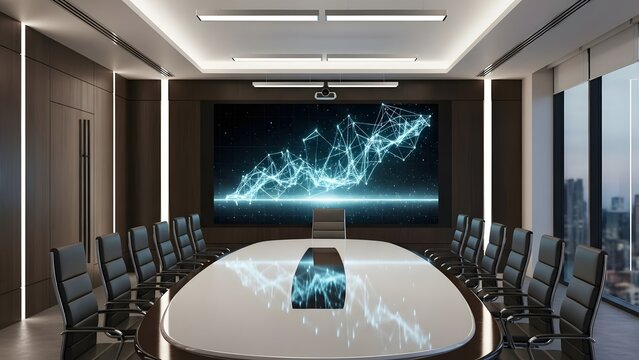 Modern Conference Room with Digital Display and Futuristic Design