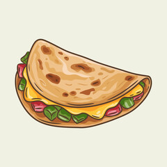 Mouth-watering taco illustration featuring a warm tortilla stuffed with fresh vegetables and cheese, an emblem of flavorful cuisine that pleases both the eyes and appetite.