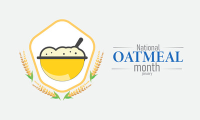 National Oatmeal Month Poster Banner and Background Design Template Featuring Bowl of Oatmeal with Fruits and Spoon Illustration for Healthy Breakfast, Nutrition Awareness, and Food Celebration Theme