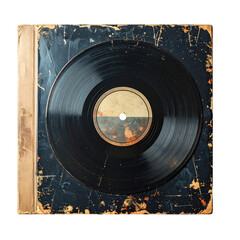 Worn album cover with vinyl record showing, textured and vintage style