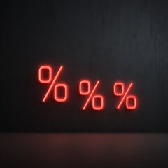 Red discount percentage signs glowing against black backdrop