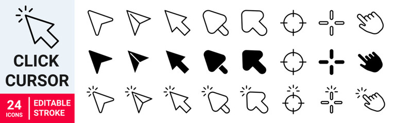 Click cursor web line icon set. Vector illustration.