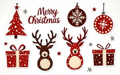 Stipple Christmas and New year design elements set. Vintage dotted stickers for punk winter holiday collage. Retro photocopy vector illustration with grunge gritty texture on transparent background