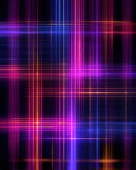 Luminous Cyberpunk Plaid - A Radiant Grid of Intersecting Neon Light Beams.