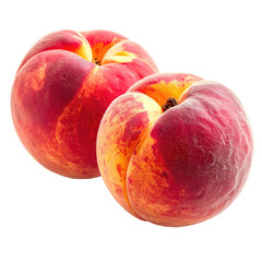 Two peaches, vibrant red, yellow, and peach tones on a black backdrop