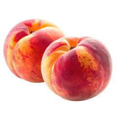 Two ripe nectarines, showing red and yellow mottled skin on black