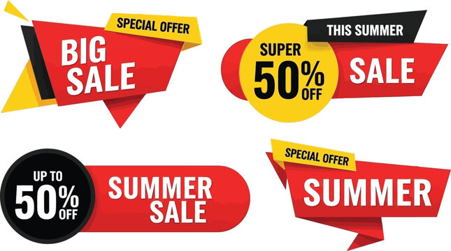 Exclusive Summer Sale Collection Eye-Catching Vector Stickers for Promotions and Special Offers on Seasonal Discounts