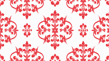 Damask seamless pattern,damask Ikat floral seamless pattern vector illustration,red and white background,Aztec style,baroque pattern.design for texture,fabric,clothing,wrapping,decoration,print,tile