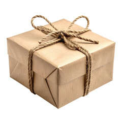 Gift Box Wrapped in brown paper, secured with rustic twine knot