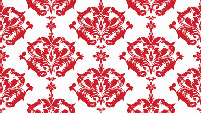 Red Damask seamless vector pattern classic vintage damask ornament.