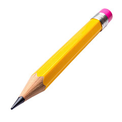 Yellow pencil sharpened, ready for writing with pink eraser