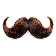 Brown, bushy, curved moustache with texture on a black background