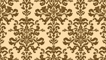 Fototapeta premium Refined vintage wallpaper with repeating floral medallions and delicate ornamental curves in harmonious composition