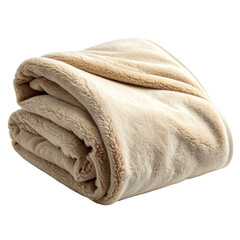Folded, soft, tan blanket with a fluffy border