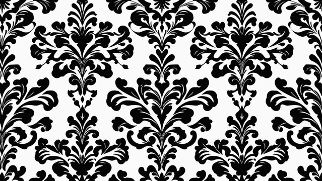 Timeless ornamental damask pattern with symmetrical floral details and elaborate scrollwork in a seamless arrangement