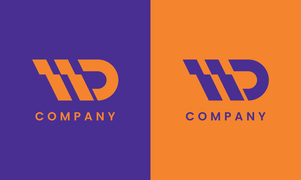 A strong WD monogram featuring bold geometric lettering and modern angular construction, ideal for technology companies, digital services, corporate brands, and innovative startups seeking a clean, co