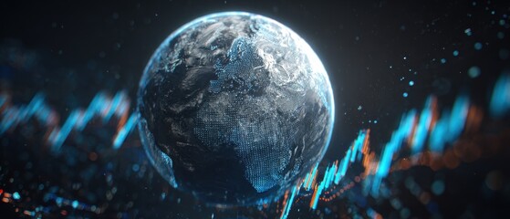 Earth Globe with Financial Chart Overlay - Global Market Analysis.