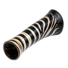 Striped vase with organic curved pattern in black and gold on black
