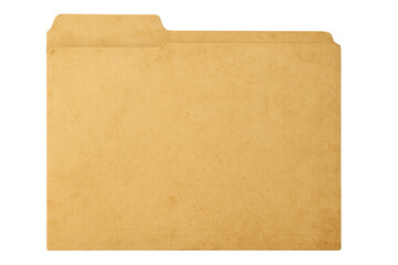 Manila colored file folder with aged paper texture. Organizing documents, archives, information, and business files. Transparent background