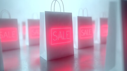 Shopping bags glowing with red SALE typography