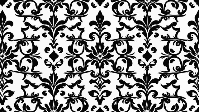 Wallpaper in the style of Baroque. Seamless vector background. White and black floral ornament. Graphic pattern for fabric, wallpaper, packaging. Ornate Damask flower ornament.