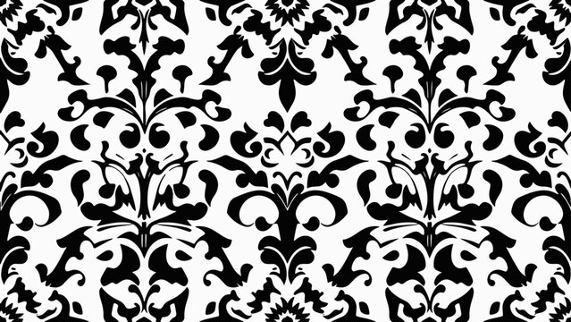 Vintage black damask seamless floral pattern vector featuring antique baroque ornament leaf texture for elegant wallpaper fabric decoration and retro tile backdrop design illustration
