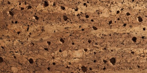 Natural cork texture with holes and patterns in warm tones